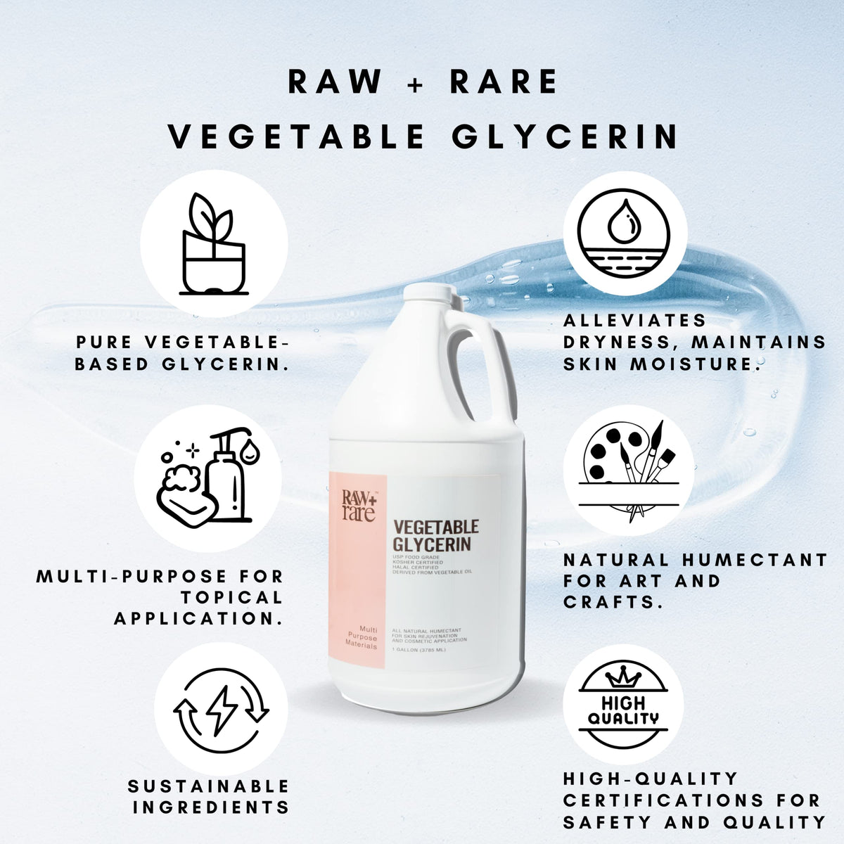 Raw Plus Rare clear viscous glycerin pouring to show texture and purity