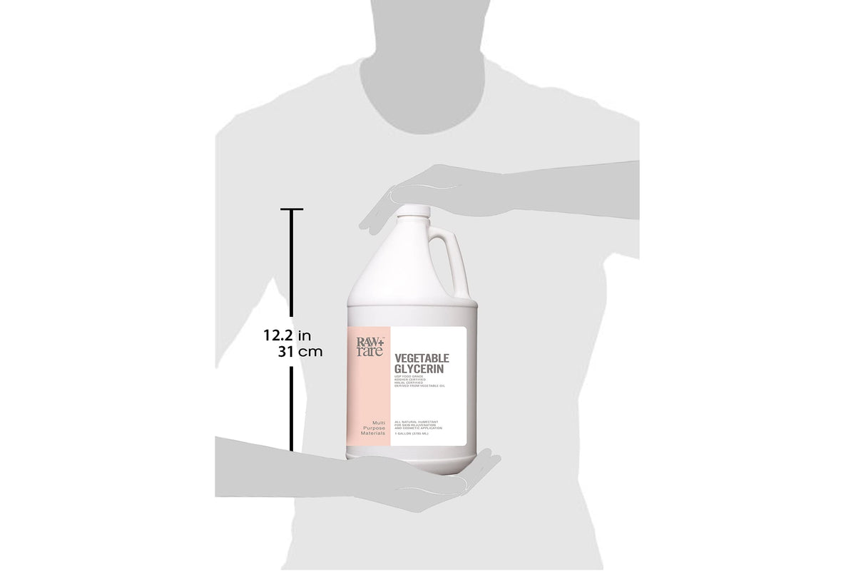 Raw Plus Rare gallon held by hand for size and scale comparison