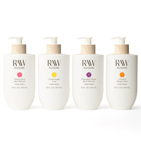 RAW SUGAR front packaging bundle showing four bottles and stylish presentation