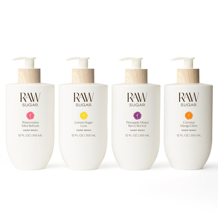 RAW SUGAR front packaging bundle showing four bottles and stylish presentation