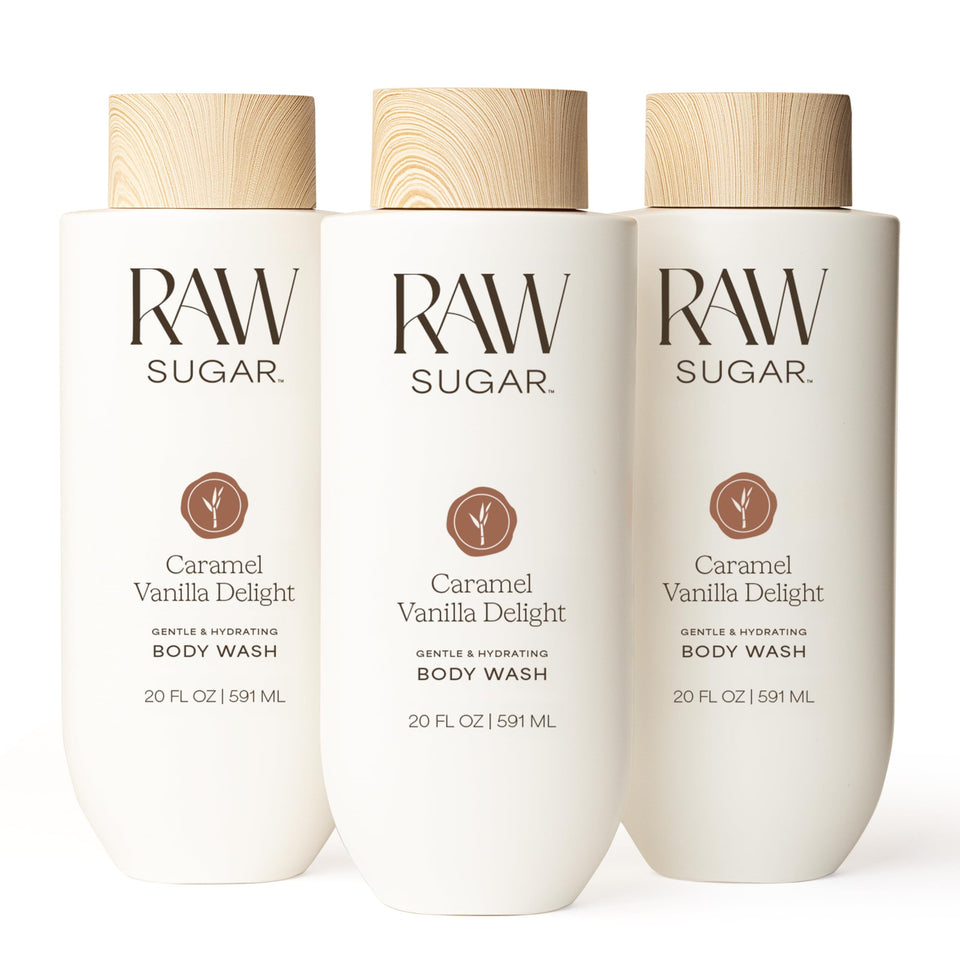 RAW SUGAR front packaging bottle showing label and scent benefit