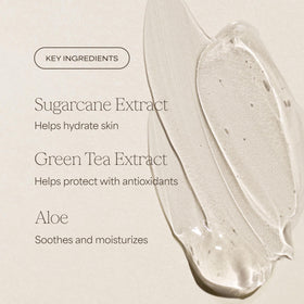 RAW SUGAR green tea aloe and sugarcane ingredients highlighting soothing properties
