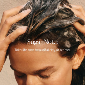 RAW SUGAR lifestyle bathroom scene conveying refreshed morning benefit