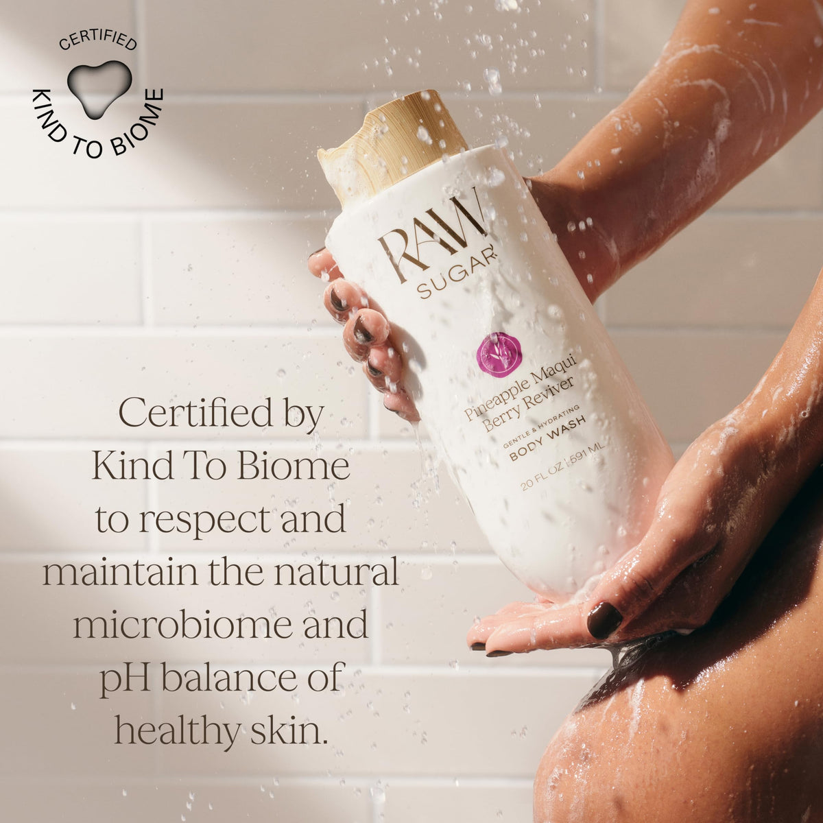 RAW SUGAR in shower lifestyle shot offering a fresh, uplifting routine