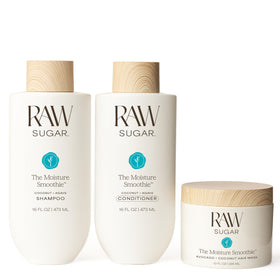 RAW SUGAR front packaging trio showing hydrated hair benefits