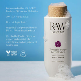 RAW SUGAR bottle in hand for size comparison and convenient shower use