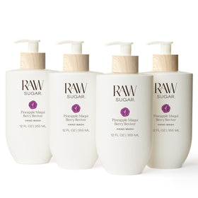 RAW SUGAR front packaging showing four bottles and vibrant label, highlights value