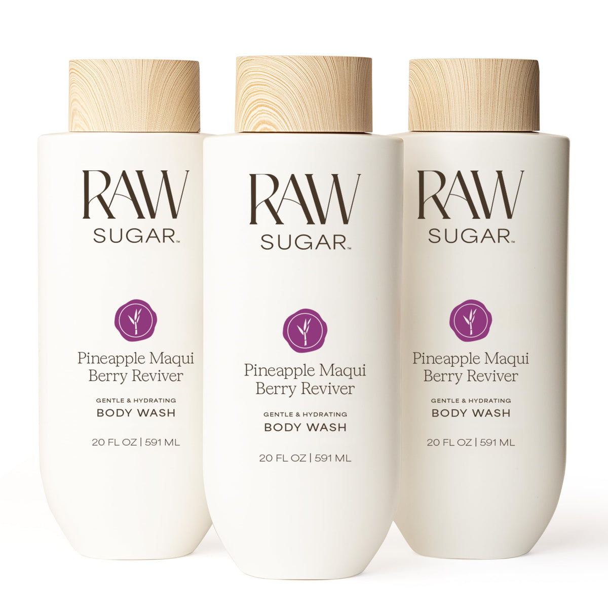 RAW SUGAR front packaging showing bottle and tropical label for bright showers