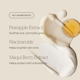 RAW SUGAR pineapple and maqui berry botanicals beside bottle, emphasizes natural extracts