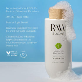 RAW SUGAR bottle next to hand showing 20 fl oz scale and lasting supply