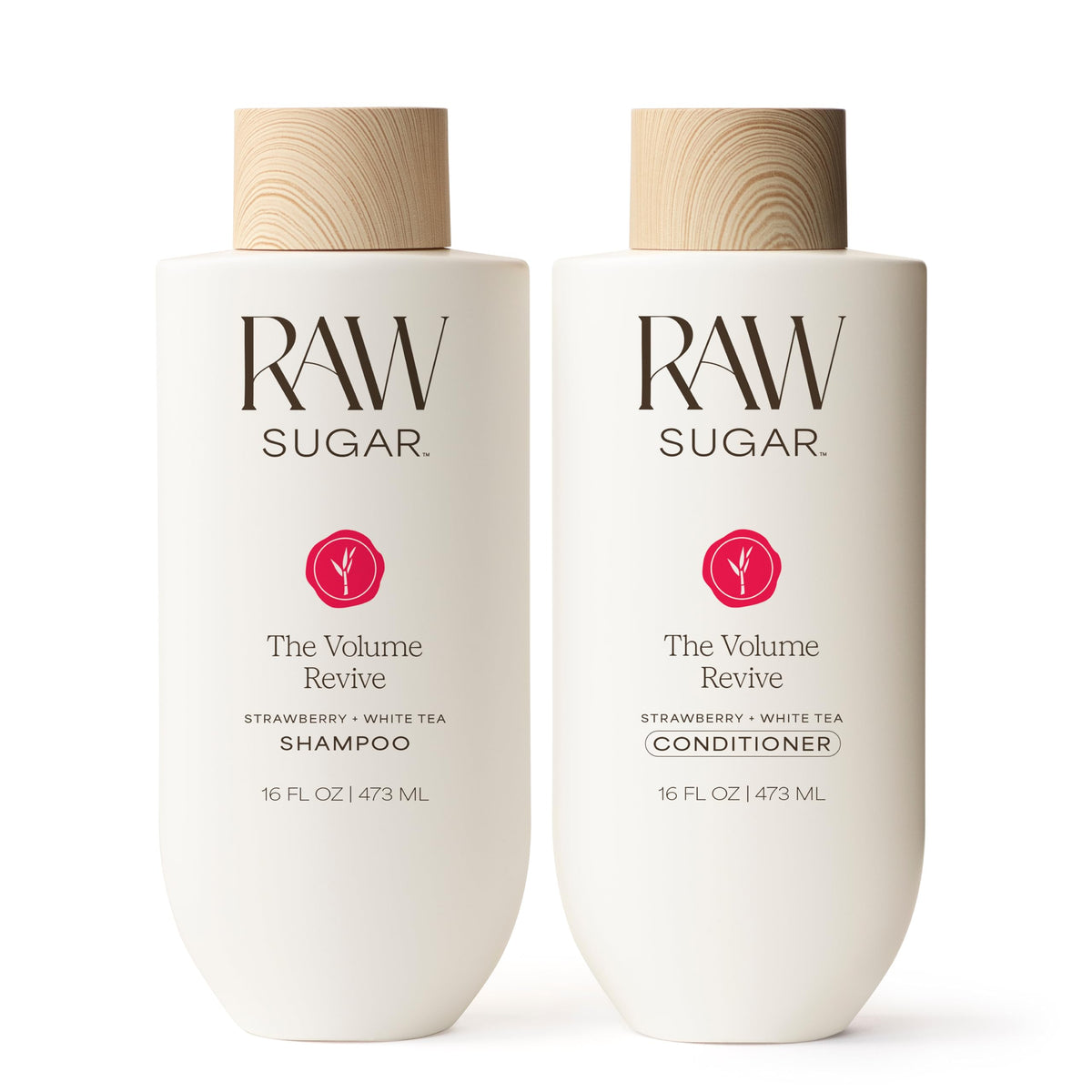 RAW SUGAR front packaging showing volumizing duo and benefits
