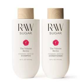RAW SUGAR front packaging showing volumizing duo and benefits