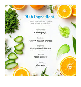 Raya chlorophyll masque applied on face demonstrating lifting effect and soothing comfort