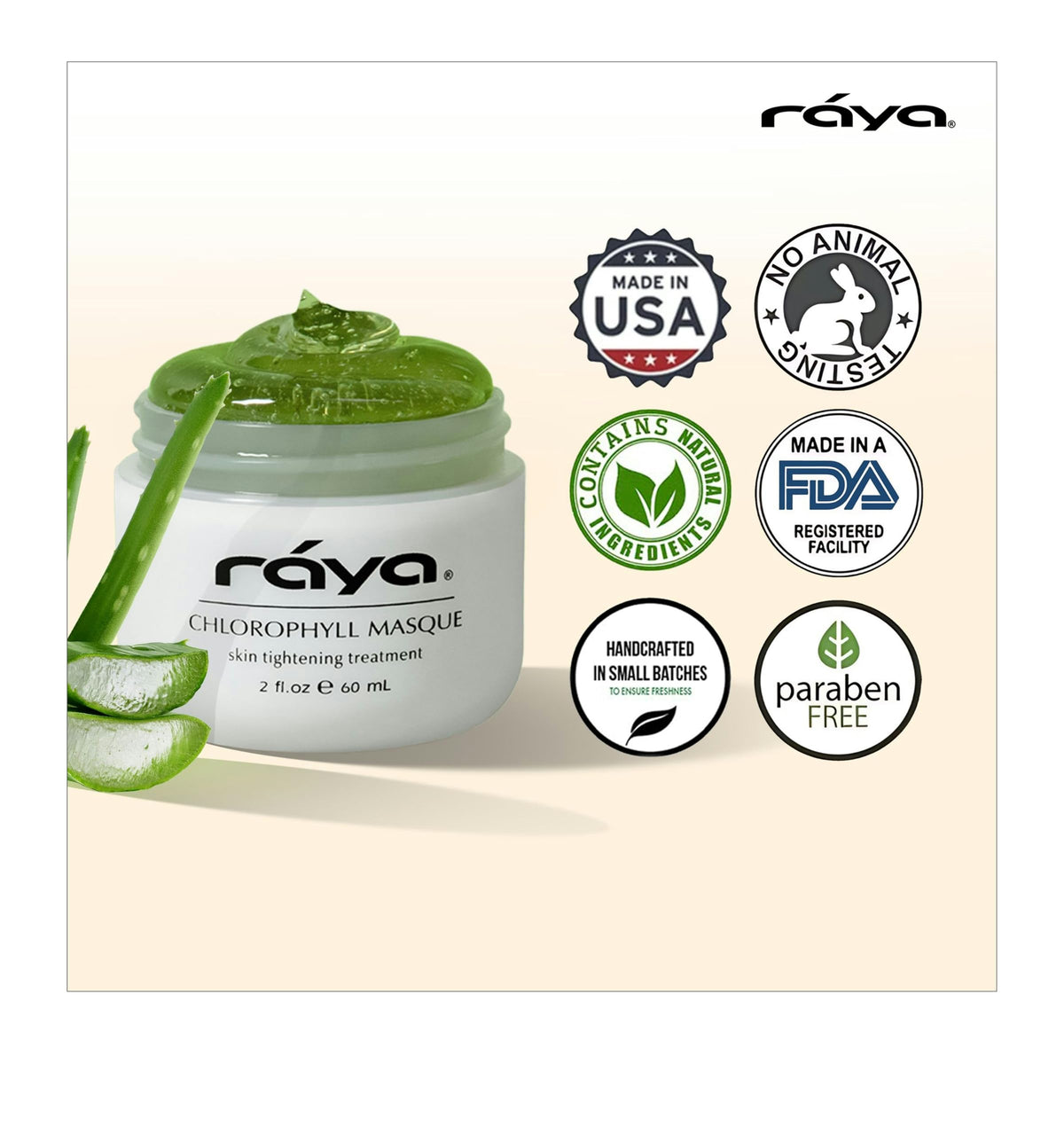Raya chlorophyll masque aloe closeup showing natural soothing ingredient for calm skin