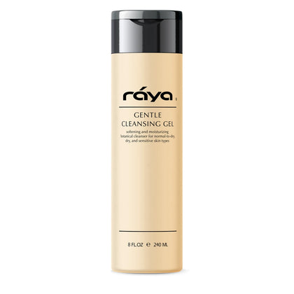 Raya front bottle displaying gentle cleanser and benefits