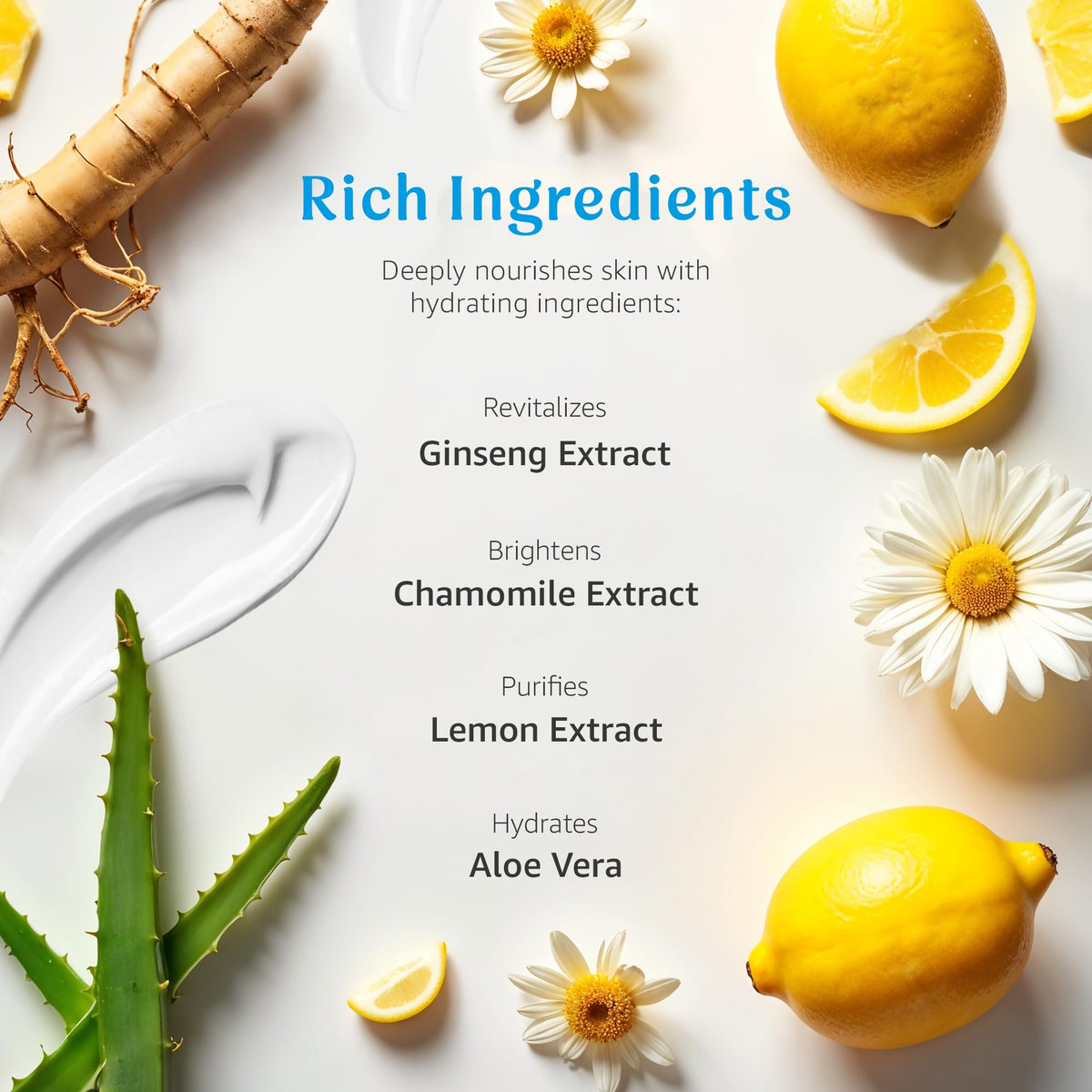Raya ingredient label close-up highlighting vitamin complex and botanical extracts for skin support