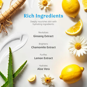 Raya ingredient label close-up highlighting vitamin complex and botanical extracts for skin support