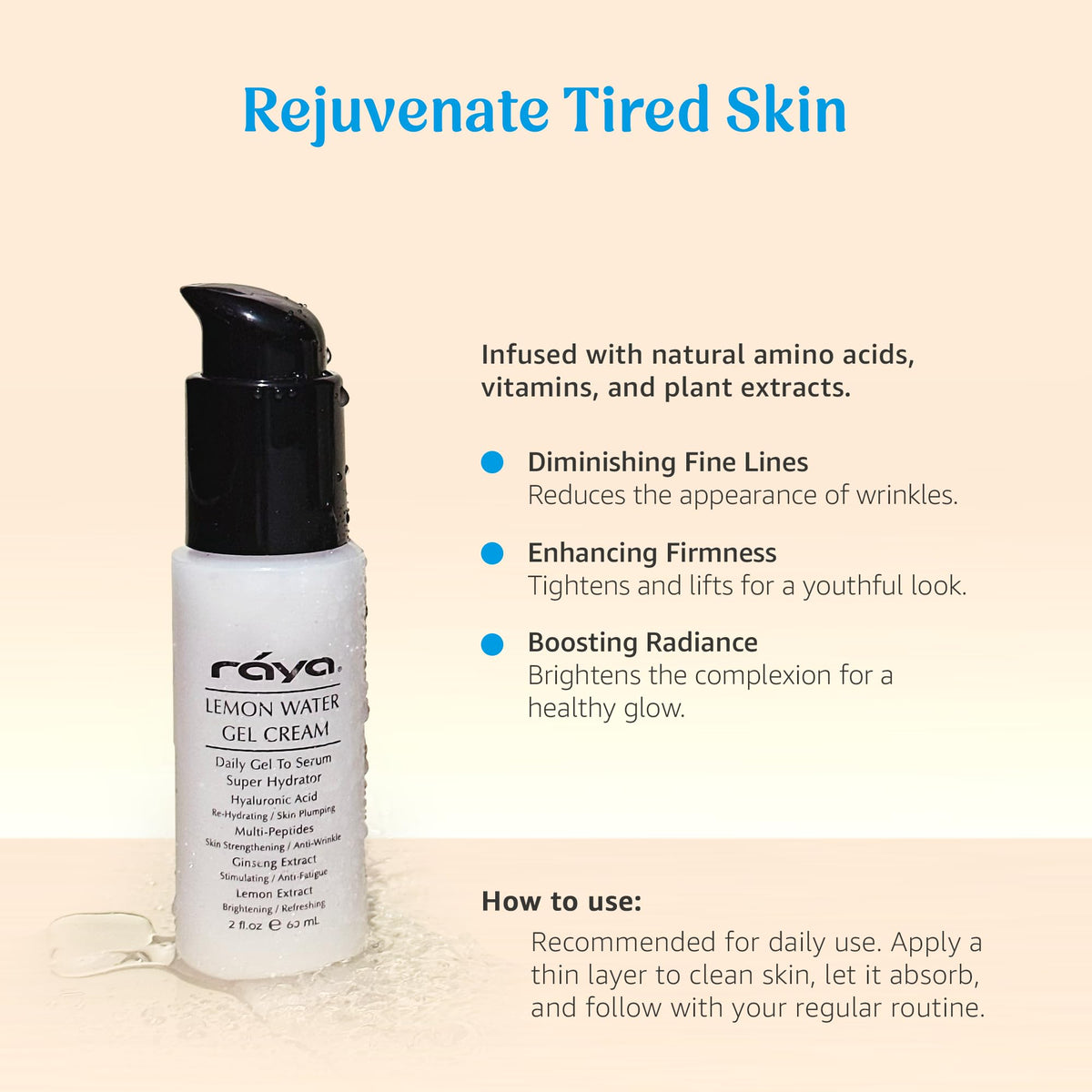 Raya open jar close-up showing gel-cream texture and quick-absorbing hydration benefit