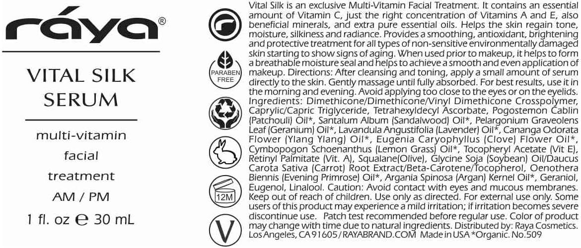 Back packaging of Raya Vital Silk Serum with usage and safety details
