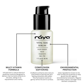 Raya Vital Silk Serum texture drop showing silky, fast-absorbing finish