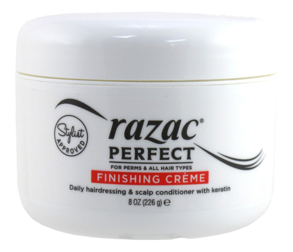 Razac finishing creme front packaging showing 8 ounce tube and benefits