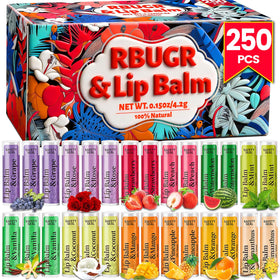 RBUGR front packaging showing colorful bulk lip balm tubes and branding, easy gifting