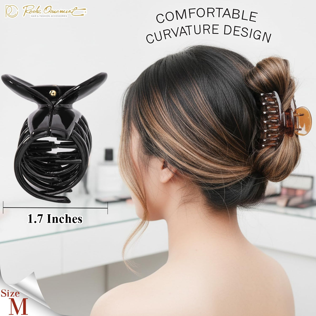 RC ROCHE medium claw clip holding thin hair in a low twist, comfortable long-lasting hold