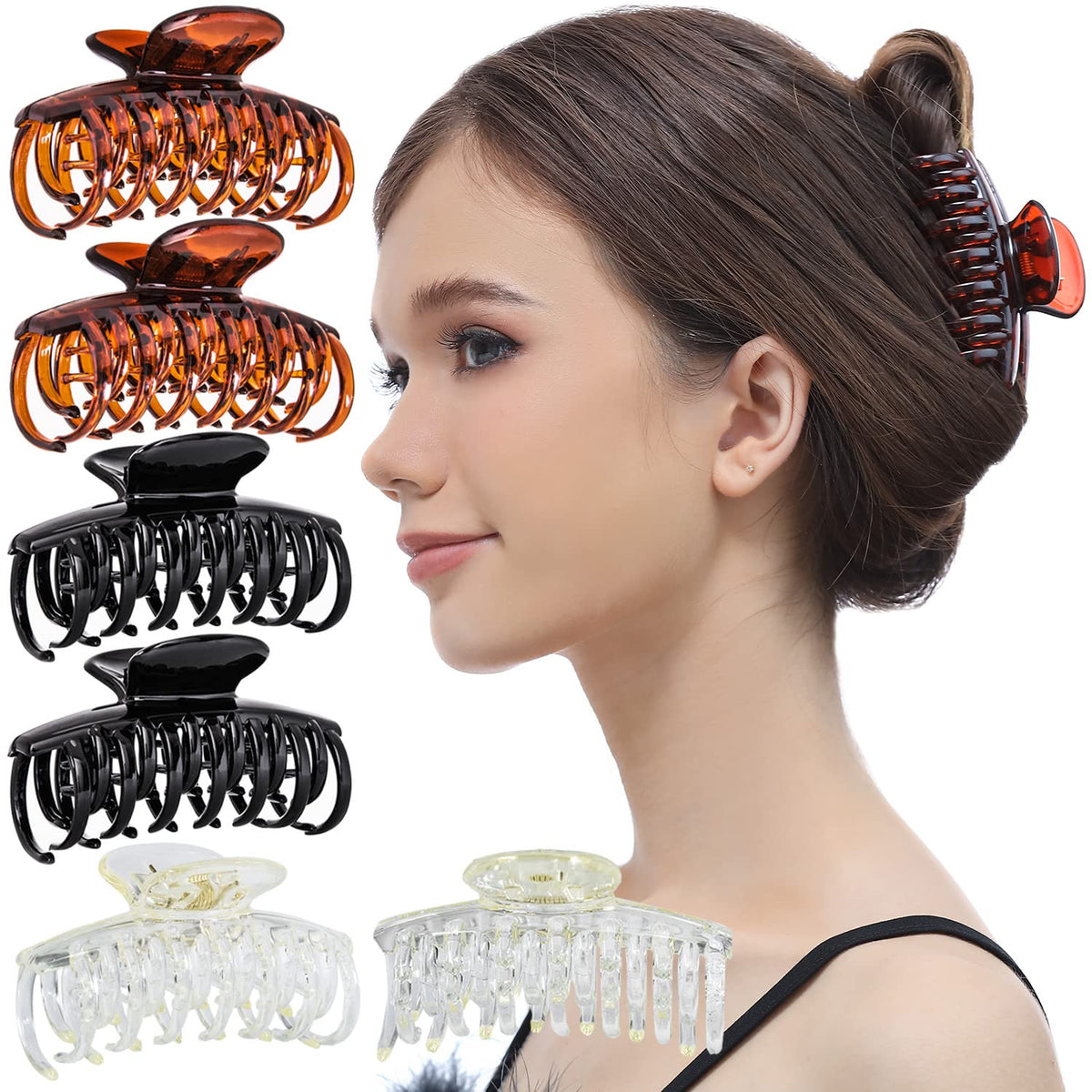 RC ROCHE front view of six medium double-claw clips showing colors and packaging, reliable styling