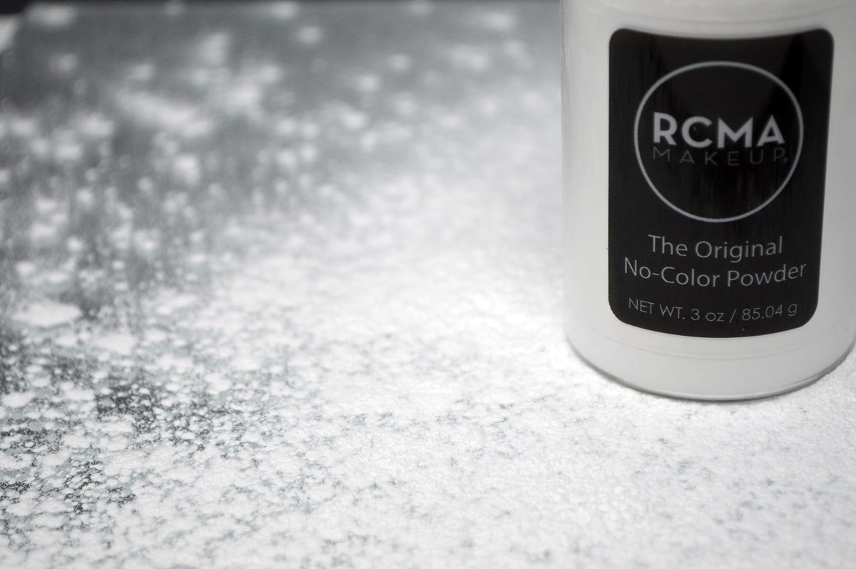 RCMA Makeup powder applied with puff demonstrating even setting and long-wear benefit