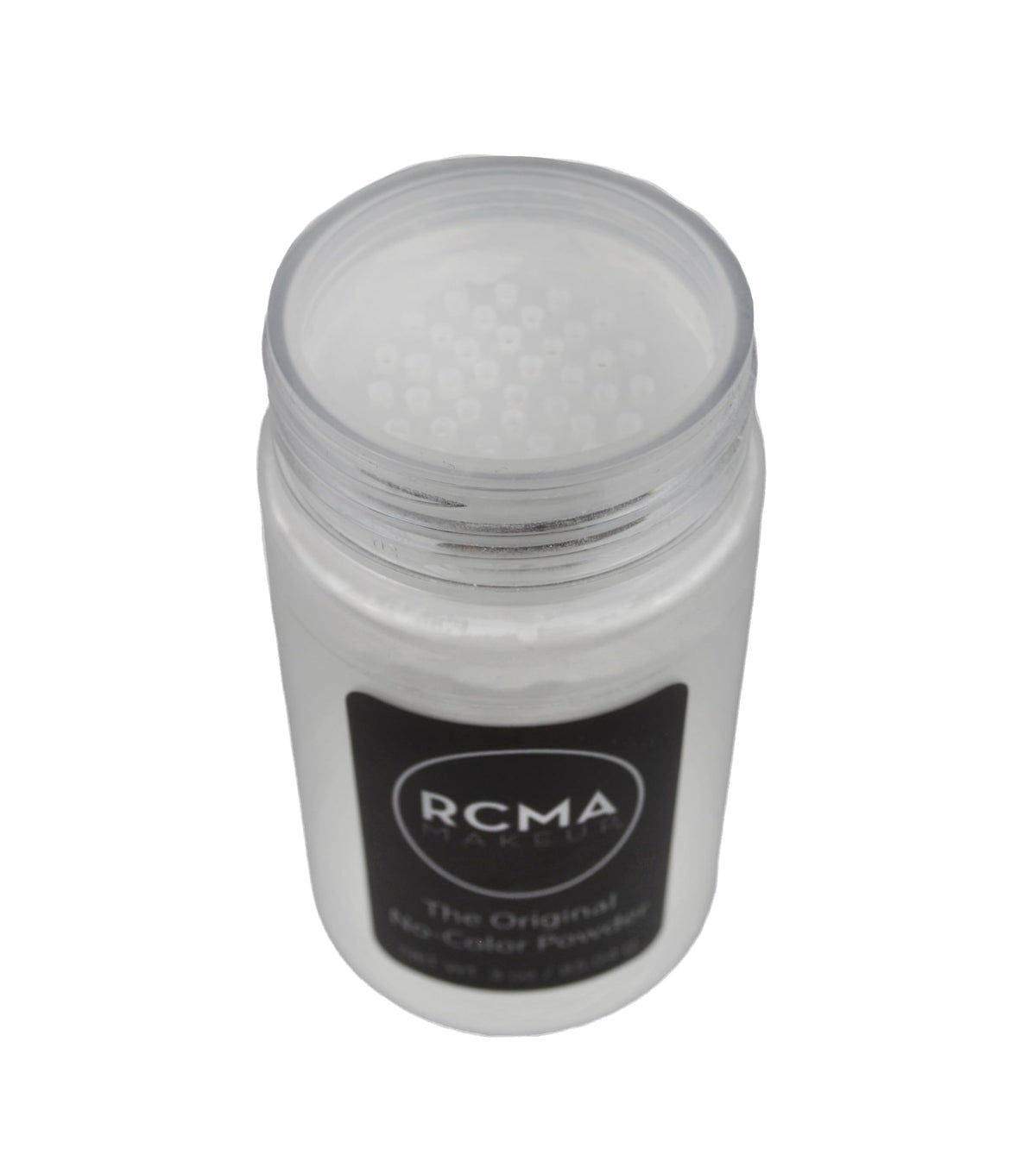 RCMA Makeup open jar texture close-up showing fine milled powder for smooth blending