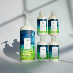 R+Co ATLANTIS on bathroom shelf in lifestyle scene showing routine convenience benefit