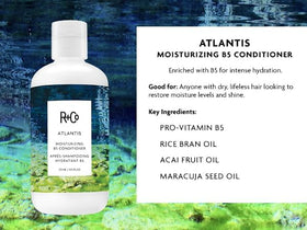 R+Co Atlantis bottle on a bathroom shelf suggesting salon-style routine