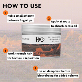 R+Co Badlands 2.2 oz jar beside common items to show travel-size benefit