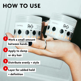 R+Co Control Flexible Paste beside a ruler showing 2.2 oz scale and travel friendly