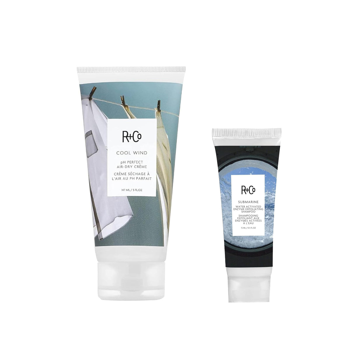 R+Co Cool Wind front packaging showing tube and bonus sample, highlights convenience