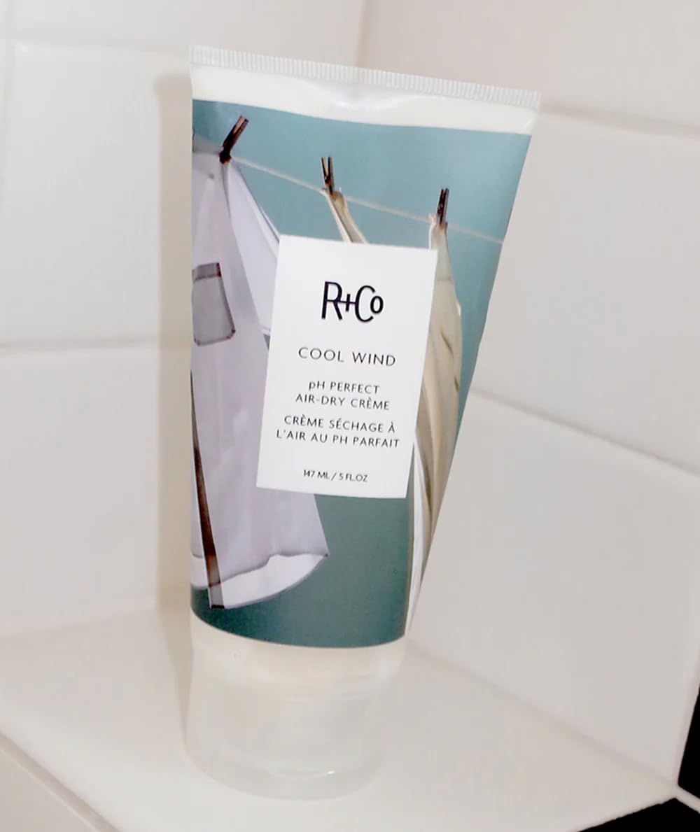 R+Co Cool Wind before and after hair image, illustrates reduced frizz and softness