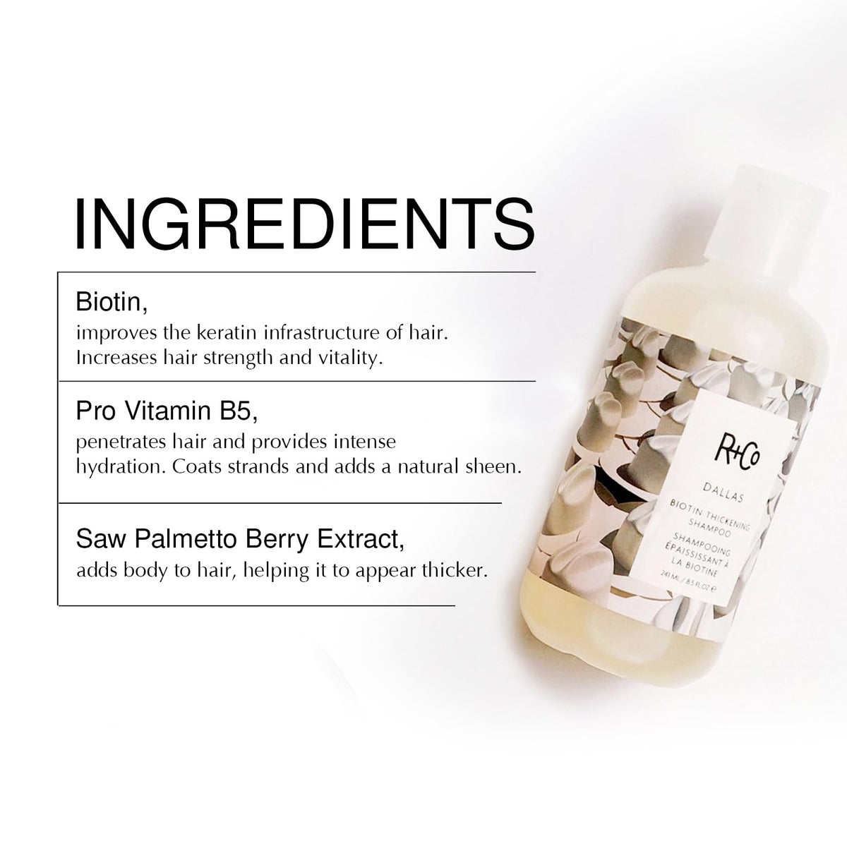 R+Co Dallas conditioner texture showing creamy, weightless hydration benefit