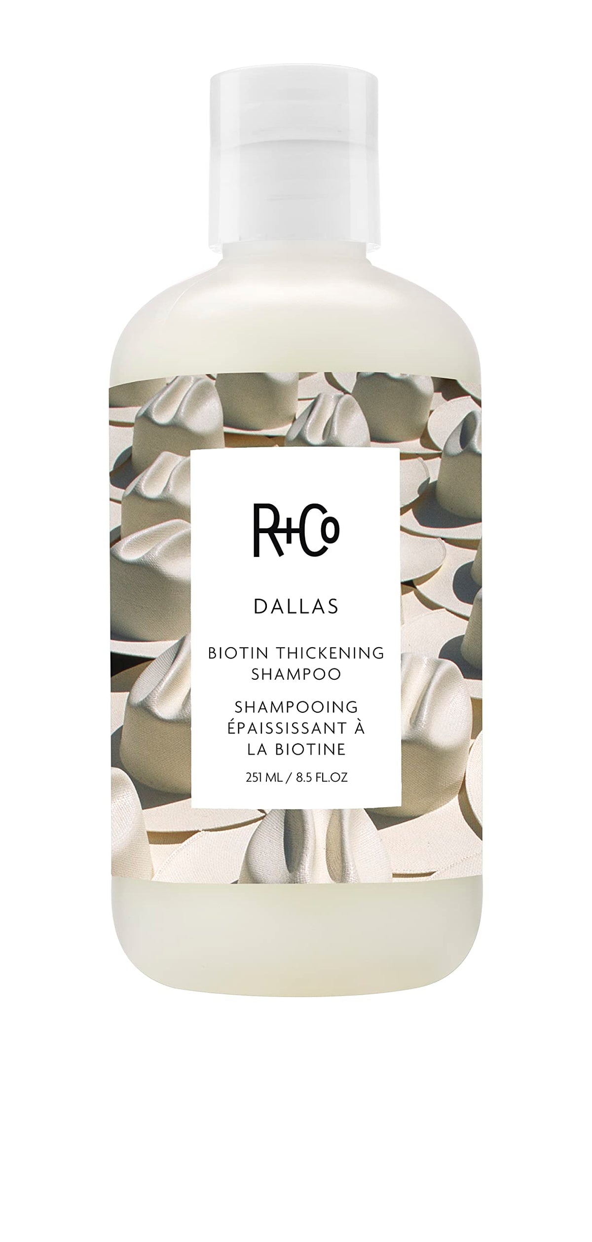 R+Co Dallas front packaging showing bottle and branding for salon-quality volume