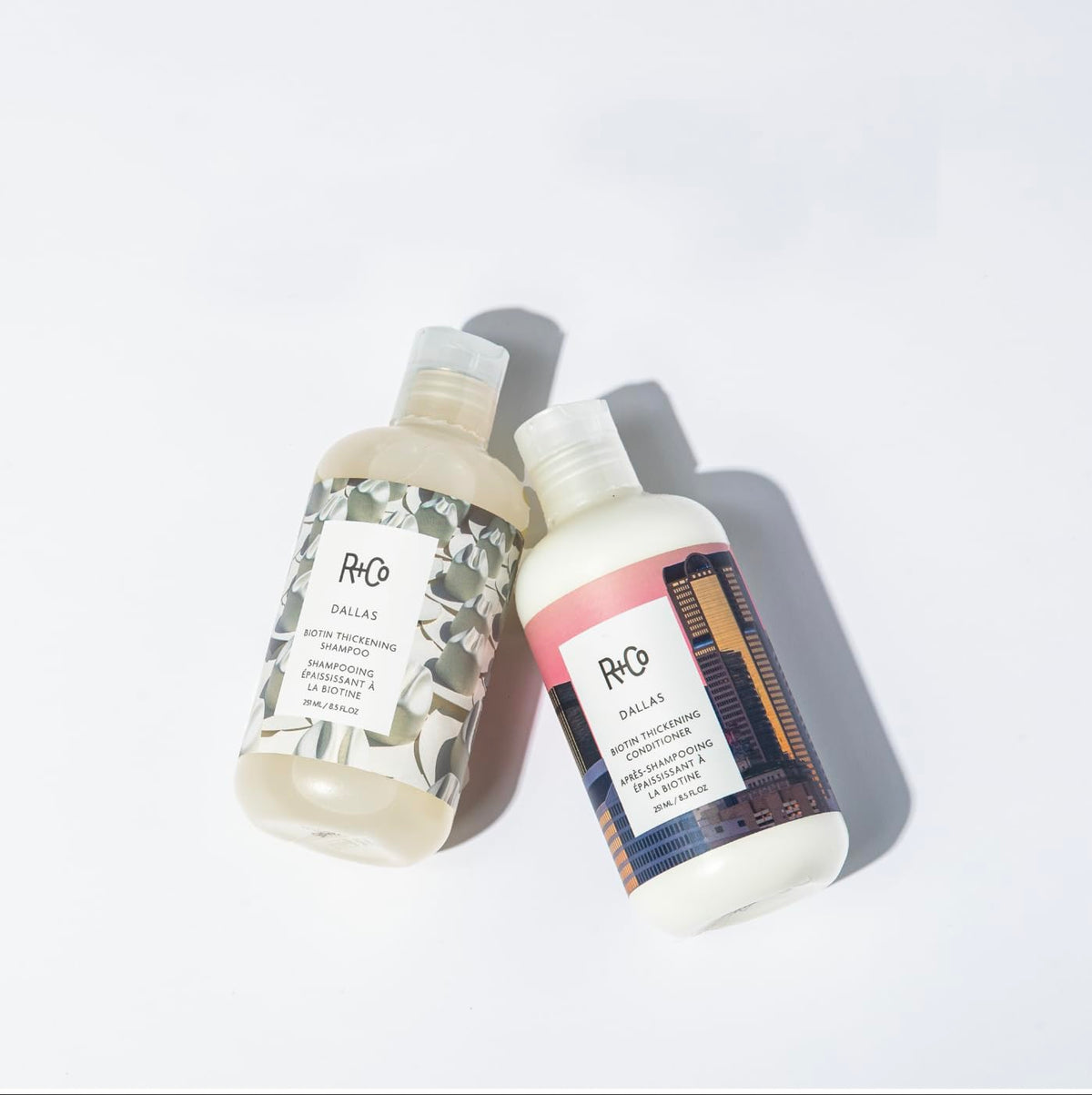 R+Co ingredients label close-up highlighting biotin and key lightweight actives