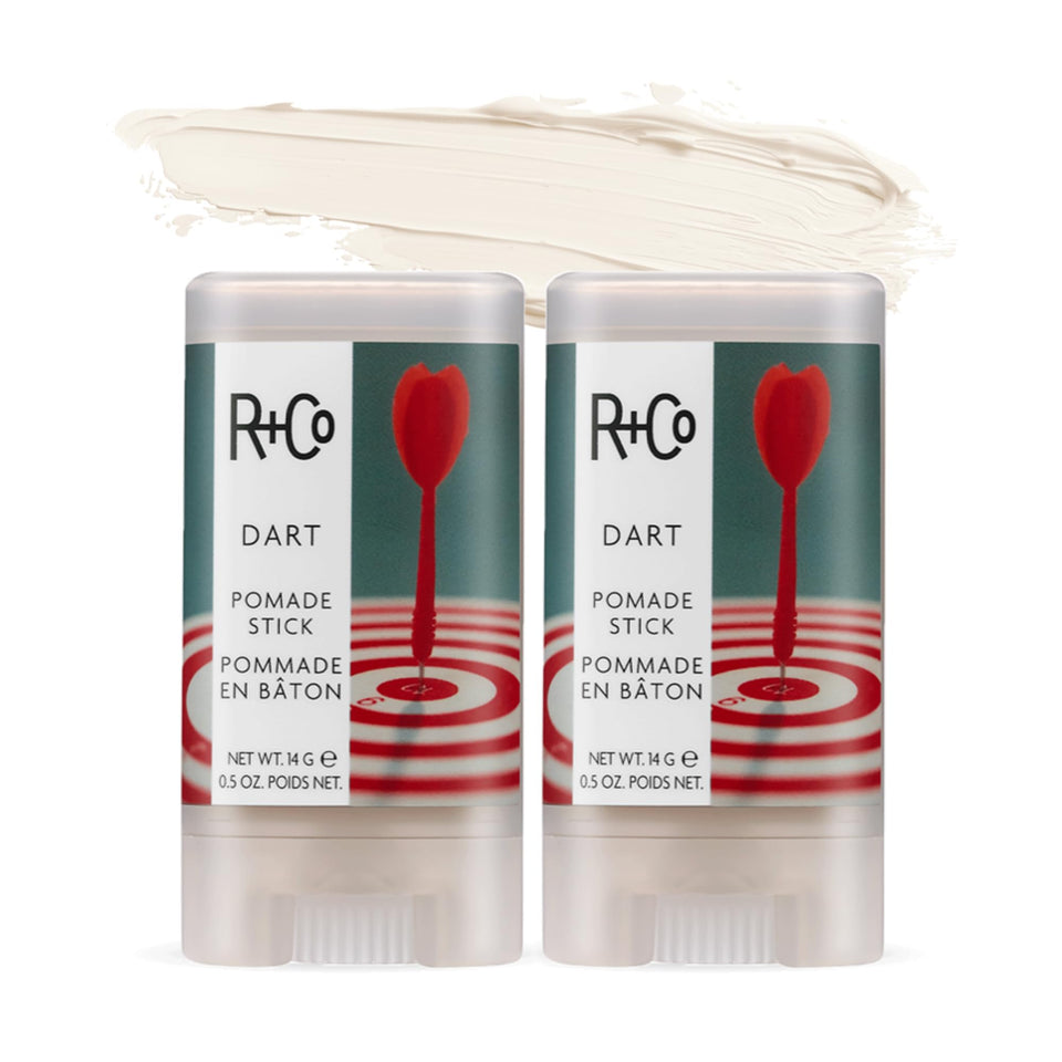 R+Co Dart Pomade Stick front pack showing compact travel size and branding