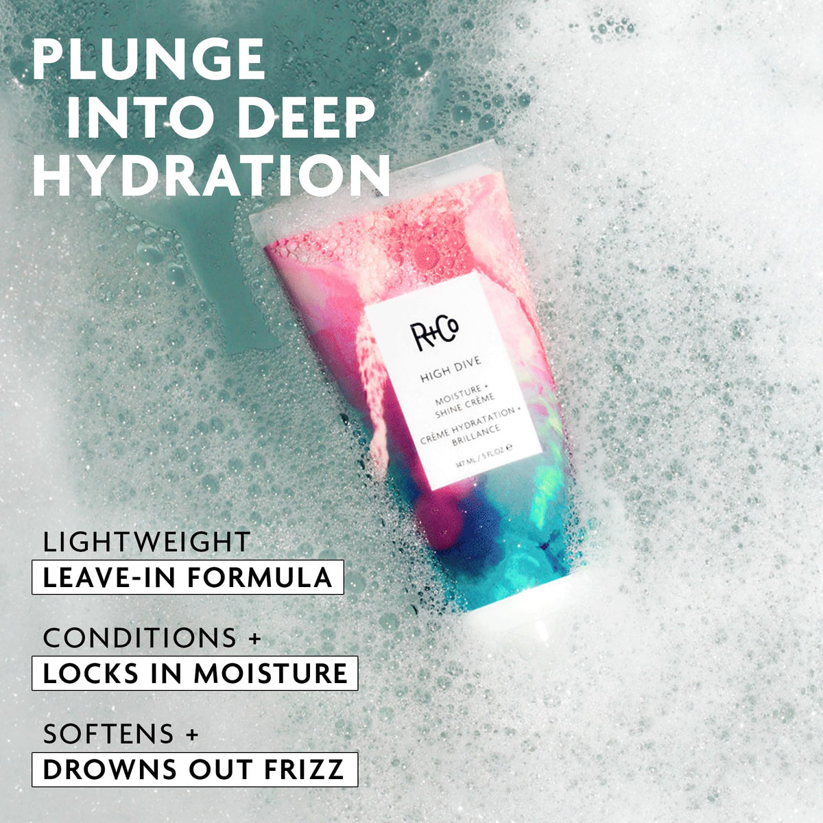 R+Co High Dive cream texture closeup showing lightweight consistency for smooth application