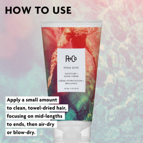 R+Co High Dive ingredients panel label illustrating key humectants and vegan formulation