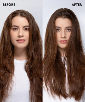 R+Co METAL DETECTOR before and after hair comparison showing brighter, shinier results