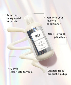 R+Co METAL DETECTOR foamy lather on hand demonstrating gentle cleansing and effectiveness