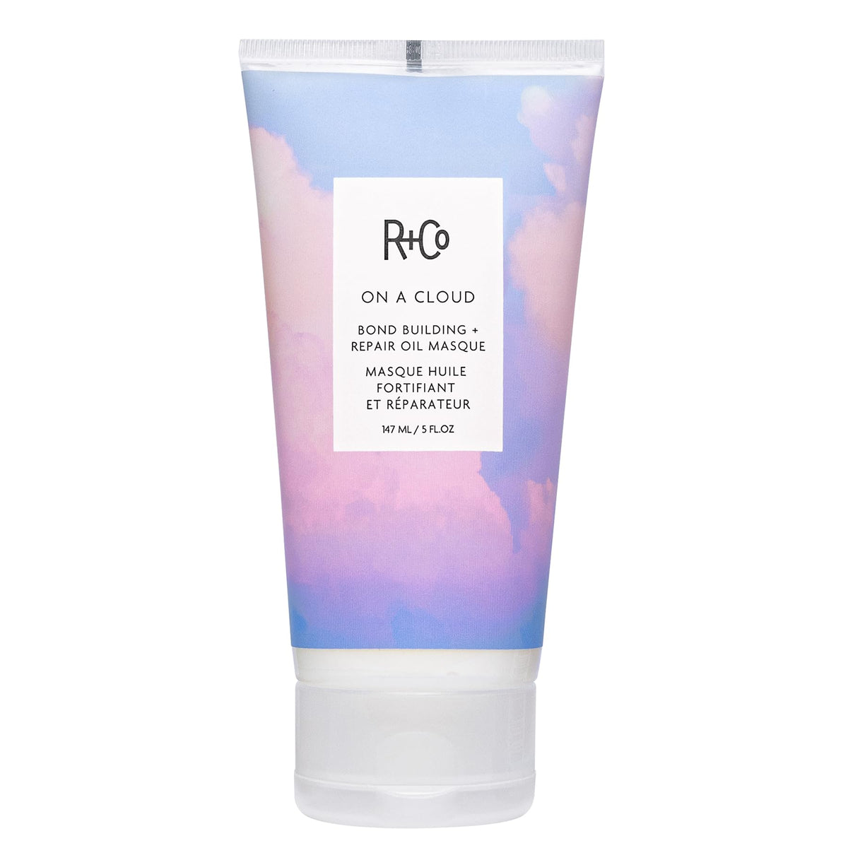 R+Co on a cloud front packaging showing jar and label, highlights repair benefit