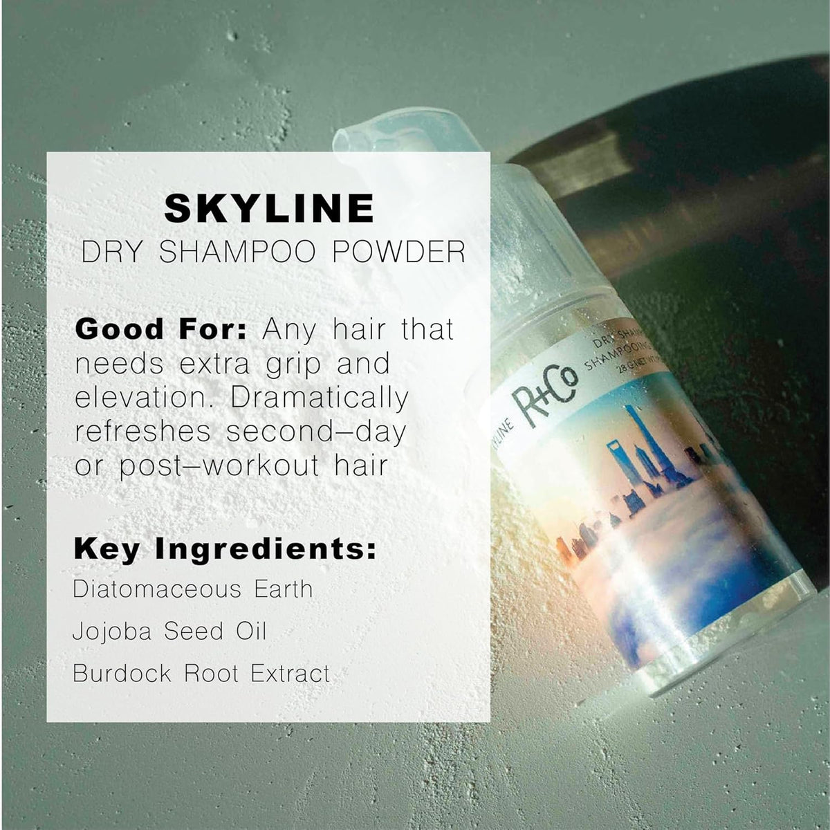R+Co Skyline next to a coin showing 1 oz travel-friendly size and convenience