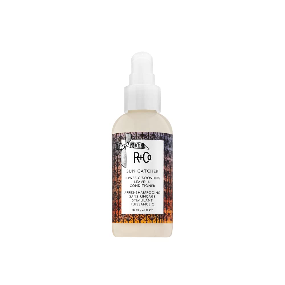 R+Co Sun Catcher front bottle showing label and size, communicates lightweight protection