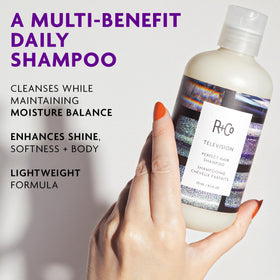 R+Co Television shampoo foam texture illustrating gentle cleansing and body