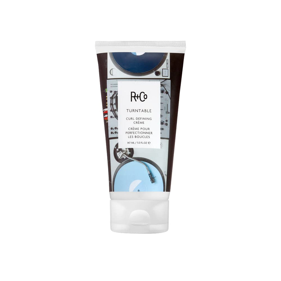 R+Co Turntable curl defining crème front packaging showing tube and product benefits