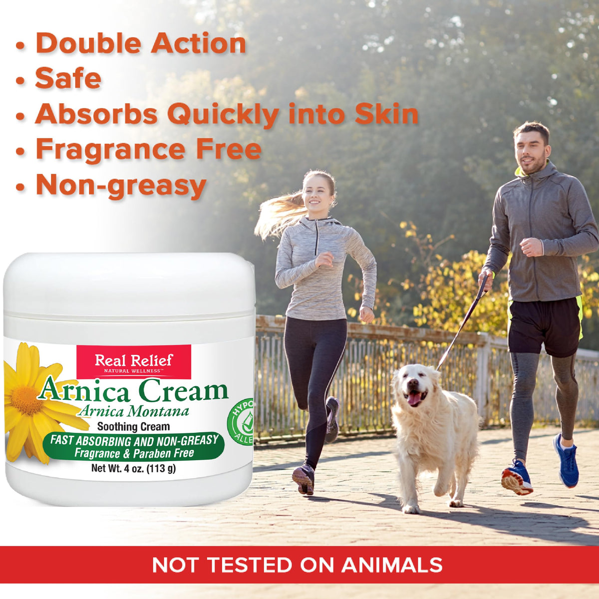Real Relief cream applied to hand demonstrating non-greasy, quick-dry feel